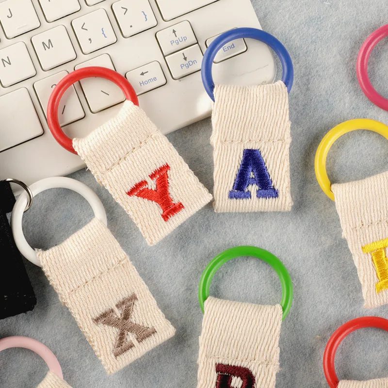 Multi-color Embroider with 26 Letters Ribbon Keychain Letter of Name Weave Canvas Key Chains Label Webbing Pendant Short Lanyard
