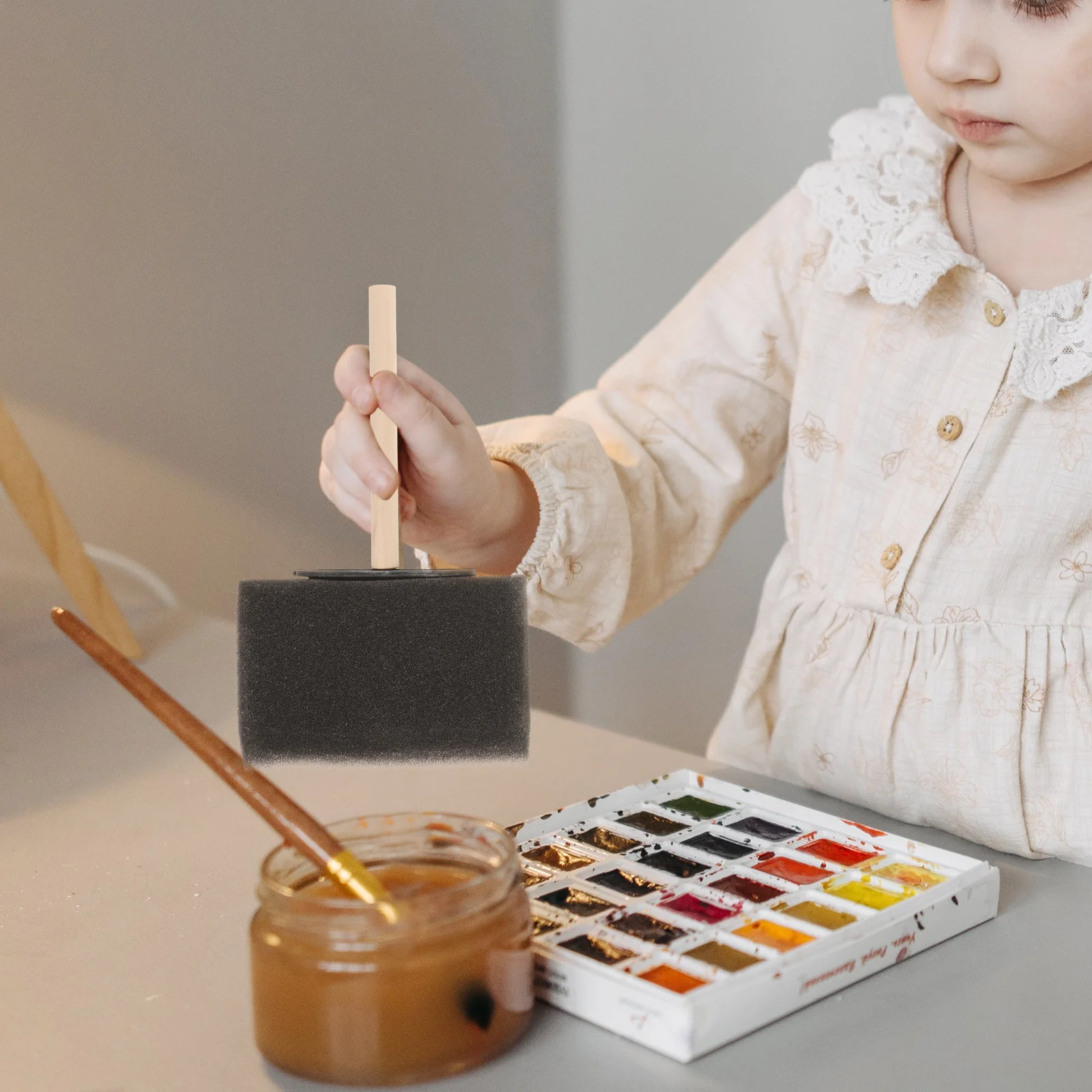 

4Pcs Wooden Handle Sponge Paint Brushes Art Gift Imagination Nurturing DIY Decor Easy Clean Painting Crafts Pottery Sponges