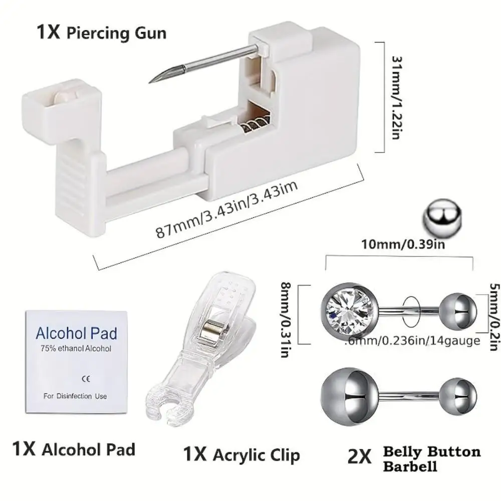 Safe & Easy Navel Piercing Kit - Professional Stainless Steel Body Jewelry Tool with 2 Extra Belly Button Rings for Men  Women