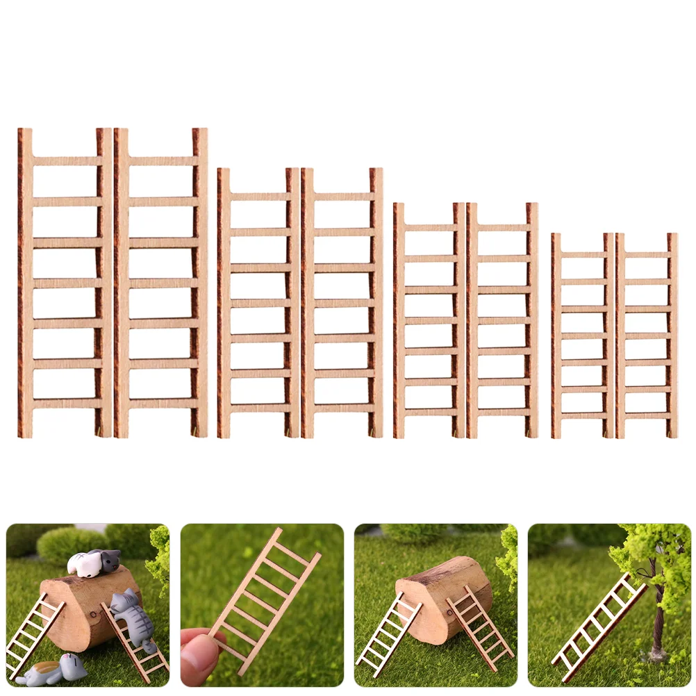 8pcs Dollhouse Wooden Step Ladders Ornament Micro Landscape Decor Mini Step Ladders Furnitures miniature ladder