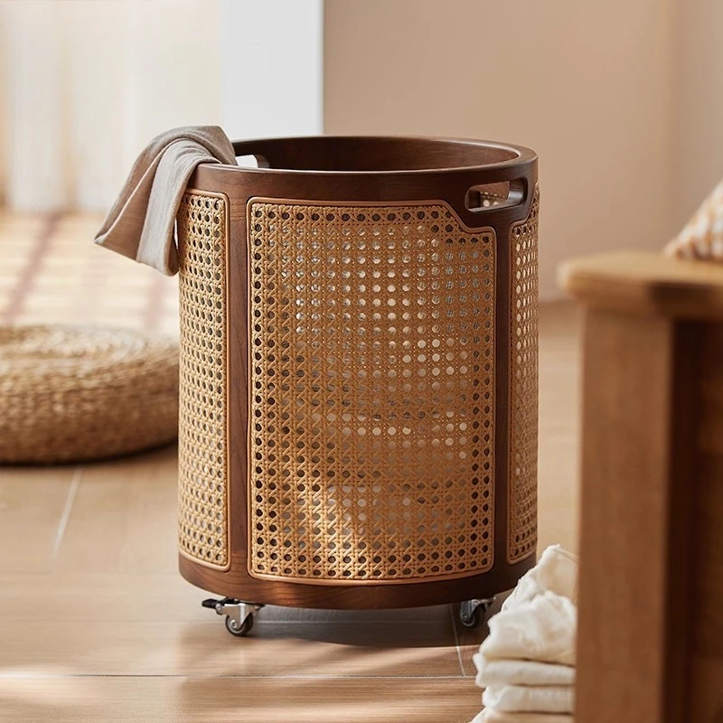 Household rattan rattan round laundry basket felt dirty clothes bedroom sundries storage basket with lid storage basket