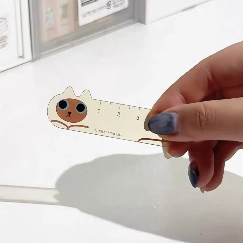 Cute Cat Mini Ruler Keychain Multi-functional Ruler Pendant Charm Acrylic Keychain Personalized Adorable Style Cartoon Keychain