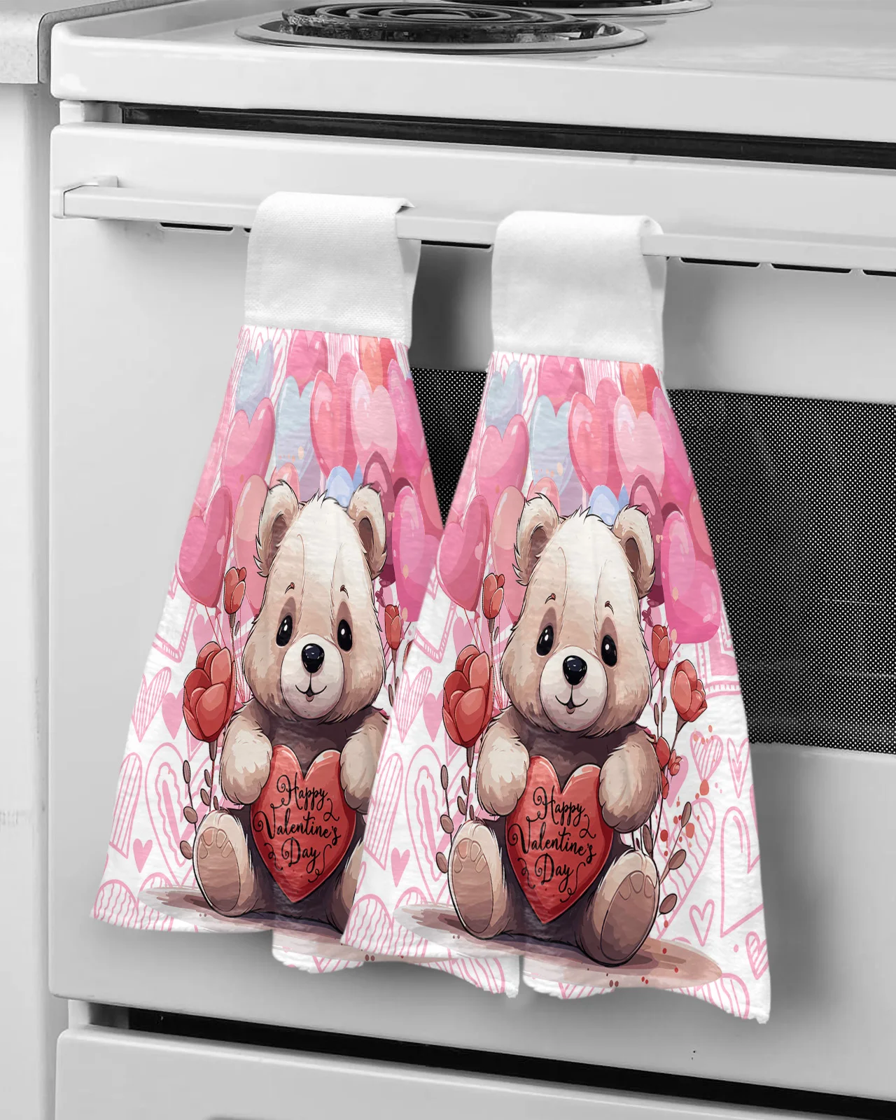 Valentine'S Day Balloon Love Doll Bear Hand Towels Kitchen Bathroom Hanging Cloth Quick Dry Soft Absorbent Microfiber Towels