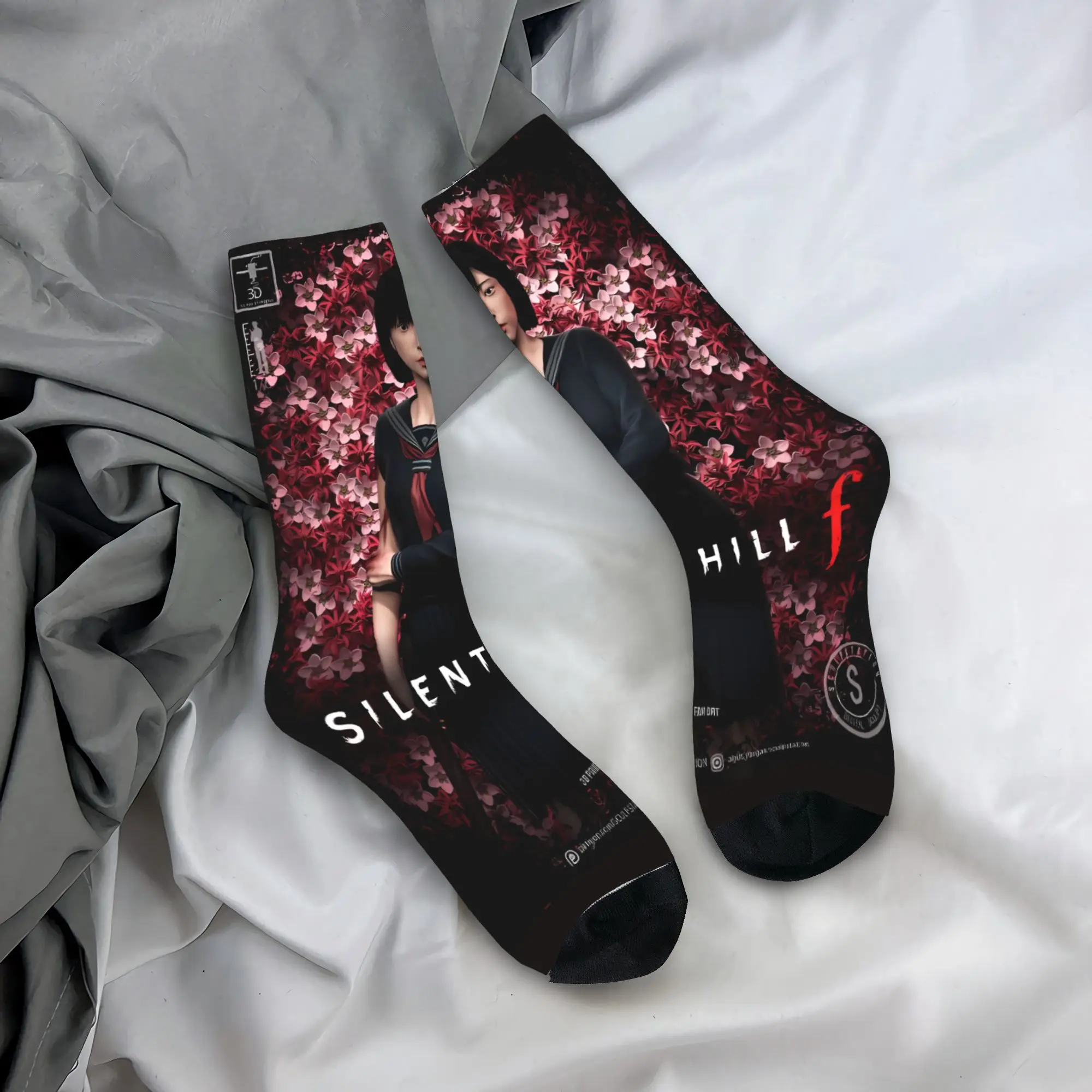 Silent Hill F Horror Game Socks  Funny Stockings Adults Men Soft Breathable Running Sports Socks Spring Printed Non Skid Socks