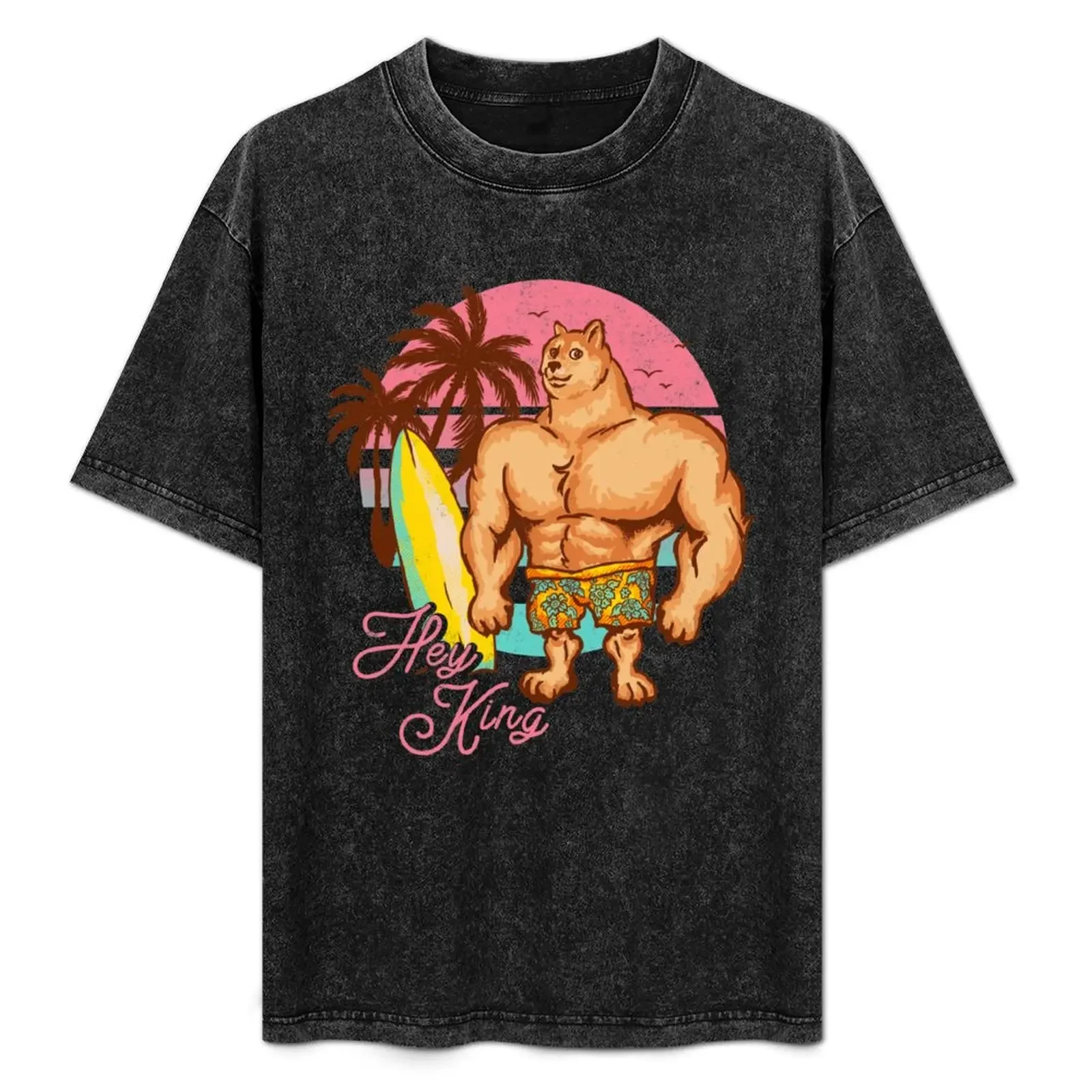 

Swole Doge Chilling on the Beach | Pink | Hey King | Big Muscle Buff Dog Meme Chad Shiba Inu Doggo Dank Memes Bonk Dorim T-Shirt