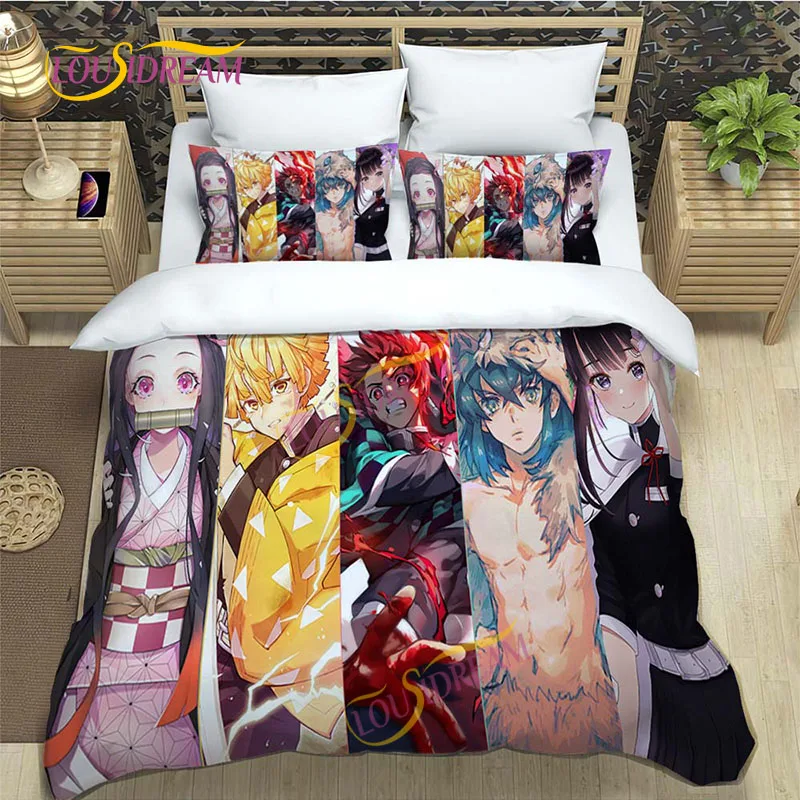 Cartoon Fun Demon Slayer Bedding Set Japanese anime character print bedding set Bedroom home pillowcase set decoration