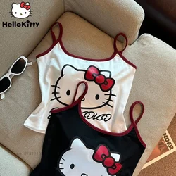 Hello Kitty Trendy Sweet Spicy Girl Cute Cartoon Print Camisole Tops for Women Sanrio Summer Outerwear Sleeveless Tops Clothes