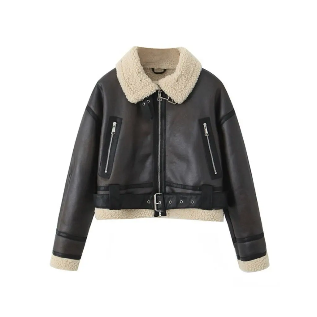 Kurze Jacke im Retro-Motorrad-Stil für Damen, Fell, integriert, Herbst-Winter, neue Mode 8073236