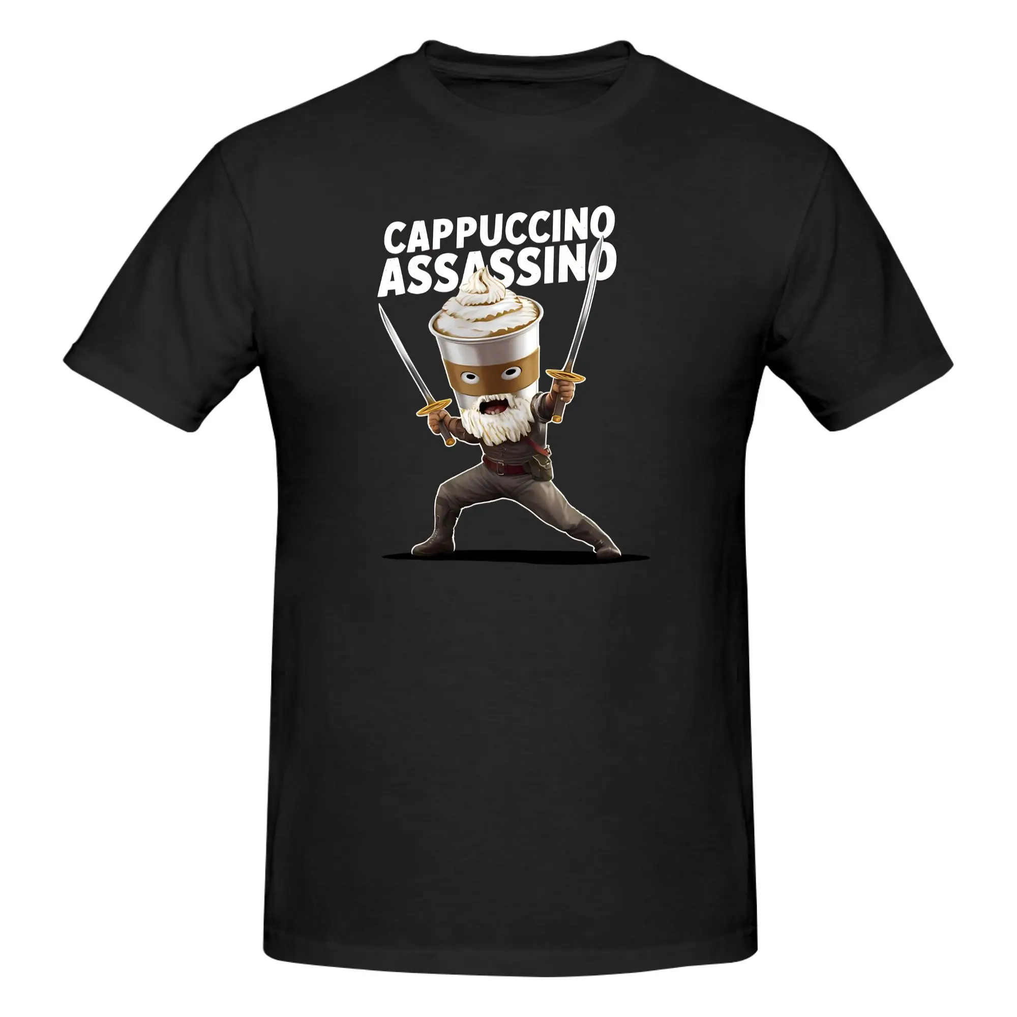 1 Piece Cafe Warrior Funny 100% Cotton T-Shirt Cappuccino Assassino Meme Tops Tees For Men