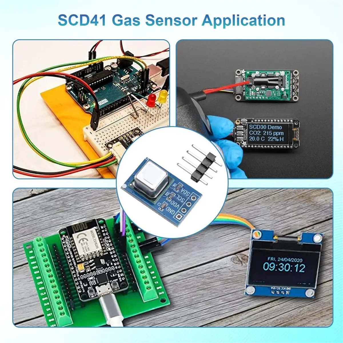 SCD41 Gas Sensor Module CO₂ Sensor Module 2-in-1 Temperature and Humidity Sensor 2.4-5.5V with I²C Communication