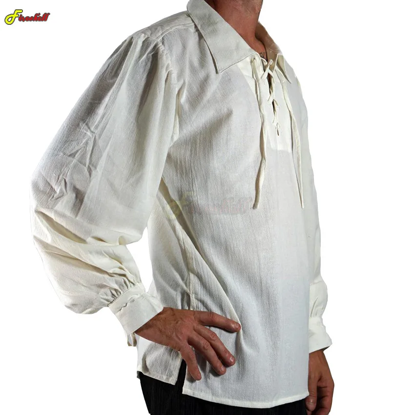 Medieval Renaissance Grooms Pirate Tunic Cosplay Top Larp Costume Lace Up Shirt Punk Victorian Clothing for Men Halloween