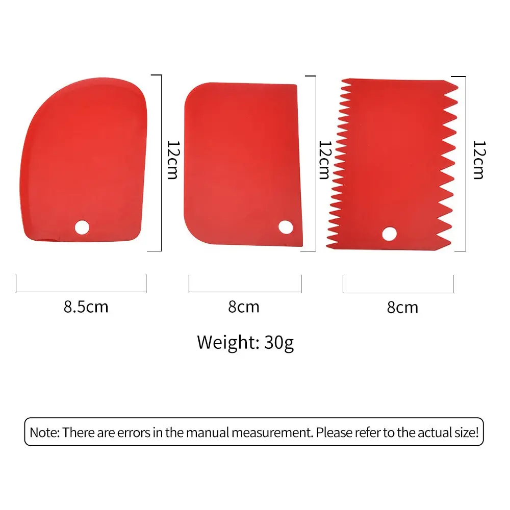 3pcs/set Red Decorating Tool Baking Dough Cutting Scraper Plastic Dough Scraper Thickened Three-Piece Cream Scraper image 6