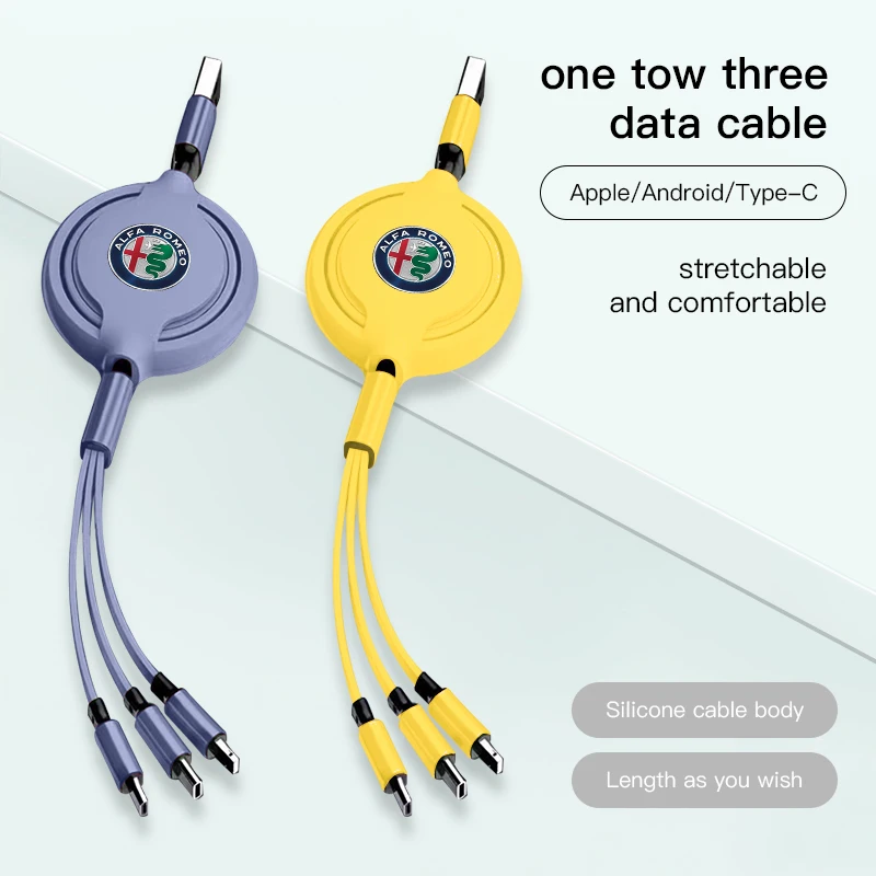 Cable de datos para interior de coche, cargador de teléfono 3 en 1 escalable para Alfa Romeo 156 159 147 4C 8C 166 Giulia Giulietta Mito