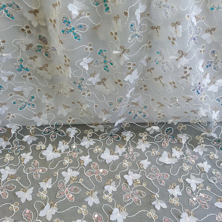 

New 3D braided cord embroidered butterfly sequin lace fabric mesh fabric for wedding dresses women's clothing DIY garment fabric