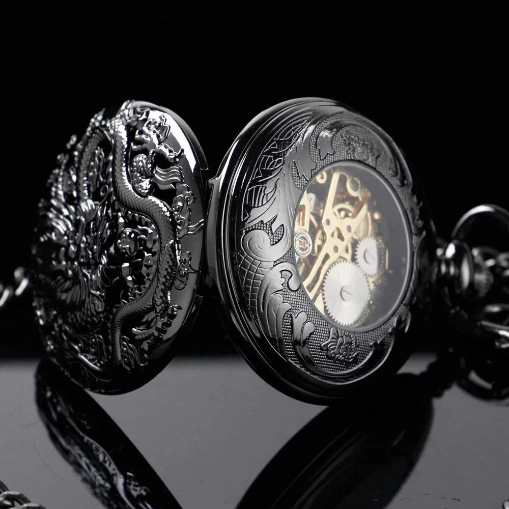 Montre de Poche Mécanique Hollow Dragon, Demi-Chasseur, Pendentif Antique Cool, Mécanisme Manuel, Horloge, Cadeau pour Homme