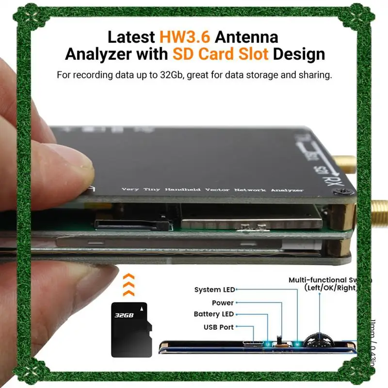 تسليم 24 ساعة Nanovna Plus نسخة مطورة من محلل شبكة المتجهات 50 كيلو هرتز - 2.7 جيجا هرتز MF VHF UHF مع بطاقة SD 32 جيجا للهوائي