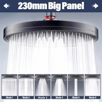 New 6 Modes Adjustable Large Rainfall Shower Head High-Pressure Water Saving Big Panel Top Spray Rain Showerhead 360° Swivel