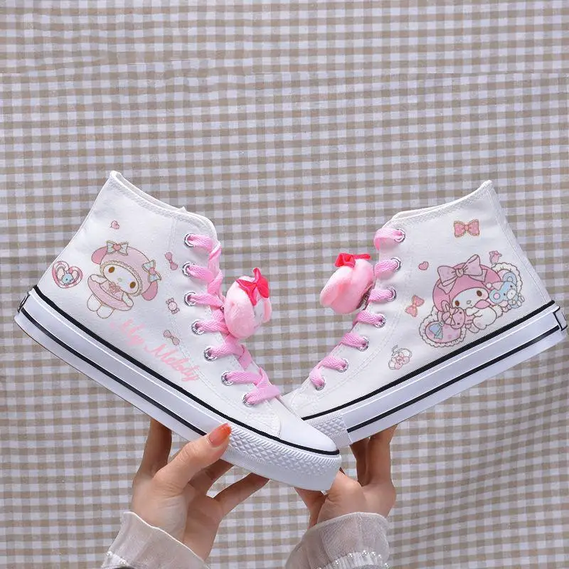 Sanrio Kawaii My Melody Girl Canvas Shoes Kuromi Cinnamoroll Anime Cartoon Cute Fashion Exquisite School Leisure Sports Sneakers