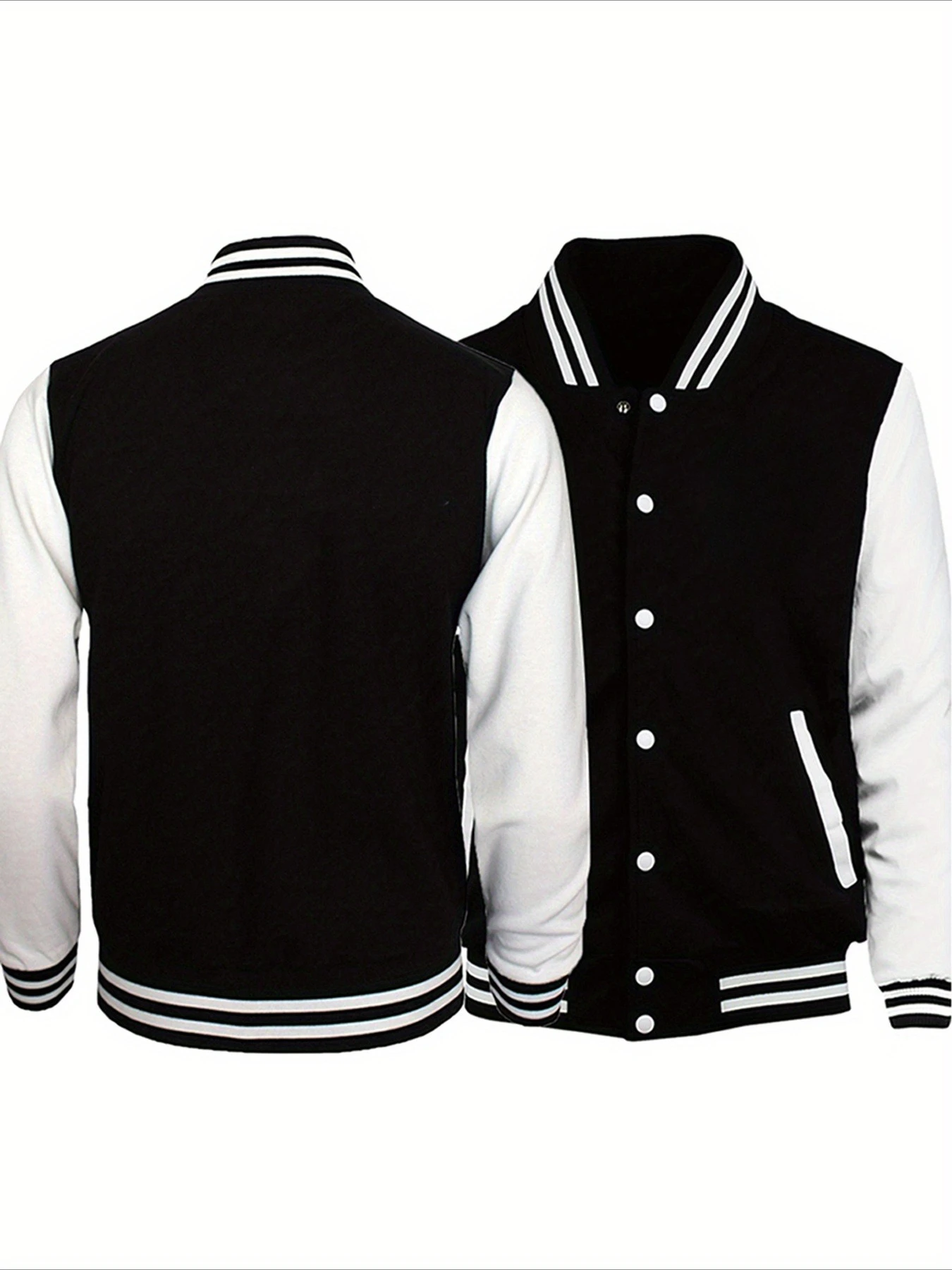 Men's Classic Baseball Jacket - Black and White Two Tone Loose Retro Sports Jacket, Daily Casual Jacket