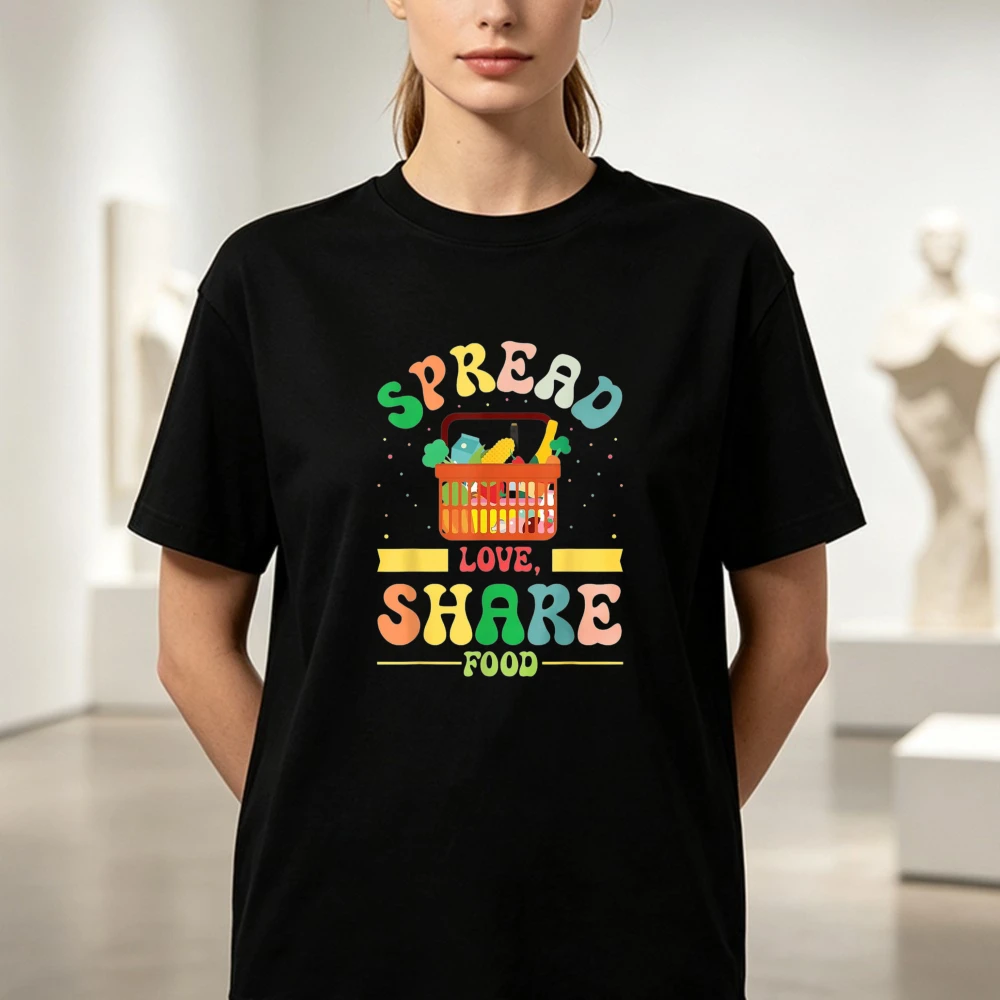T-shirt Banque Alimentaire – T-shirt en Coton Coloré pour Femme, Motif Panier d'Épicerie, Unisexe, Volontariat, Bonté, Hauts Décontractés d'Été