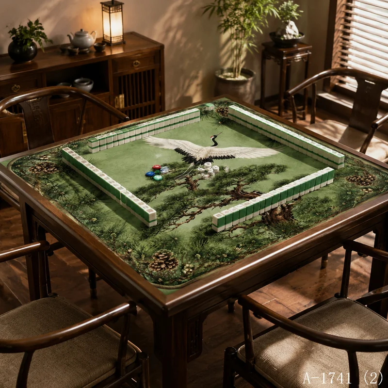 VIKAMA Vintage Oriental Pine Red-crowned Crane Mahjong Mat Non Slip Washable Portable Table Pad Chinese Style Gift For Women
