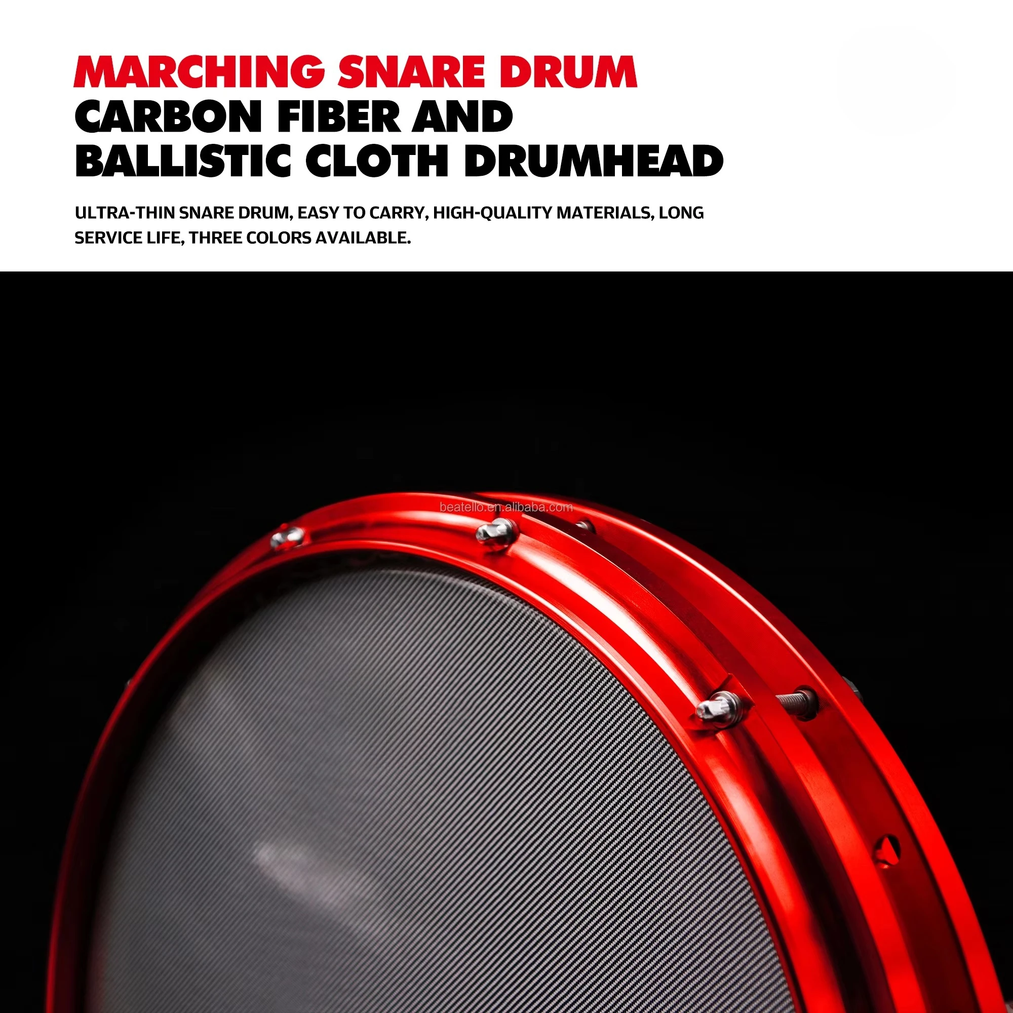 Professional Marching Snare Drum  14-Inch Marching Carbon Fiber and Ballistic Cloth Drumhead  for Performers