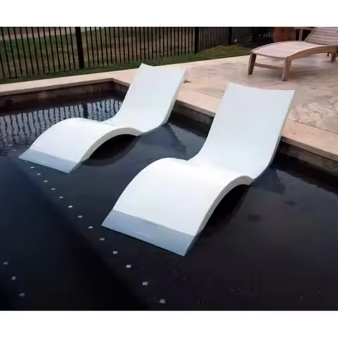 2PC Outdoor Deck Pool Lounge Chair Swimming Pool Garden Reclining Chair in Water Chaise Ledge Sun Lounger