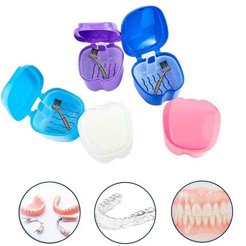 

2Pcs/Set Denture Storage Box Case denture Denture Bath Box With Strainer Denture Brush Set Cups Soaking Dentures Case
