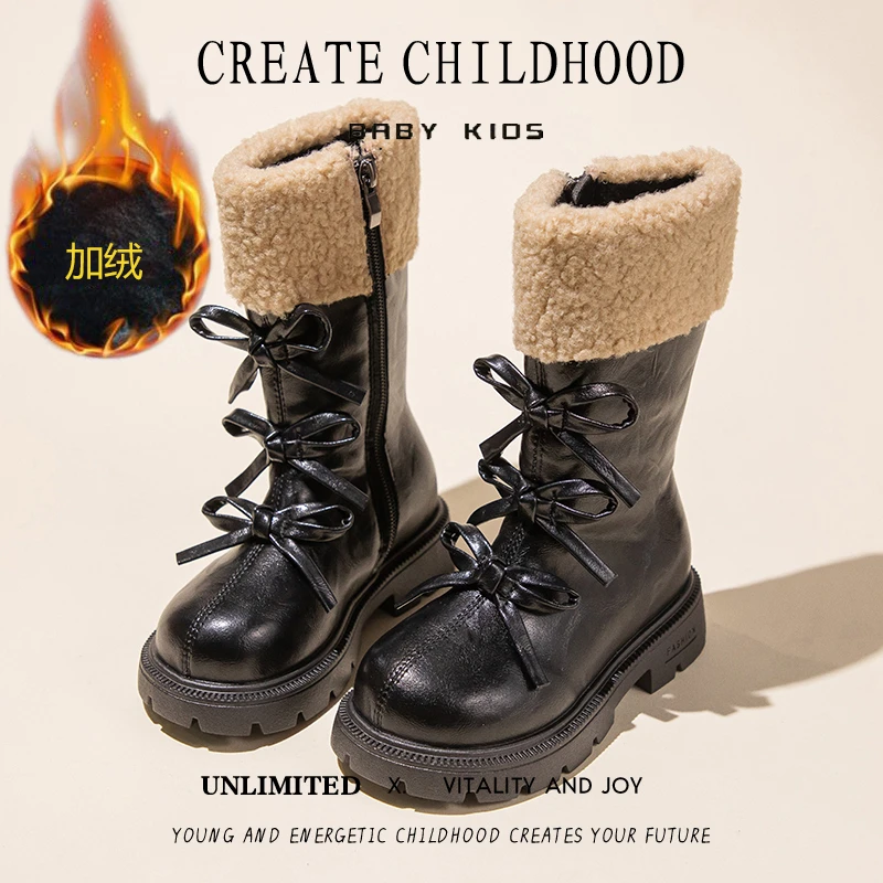 2025 الأطفال أحذية الثلوج الدافئة عدم الانزلاق Bowknot شتاء جديد أفخم الفتيات لينة وحيد القطن الأحذية حذاء مريح الاطفال أحذية طويلة #5