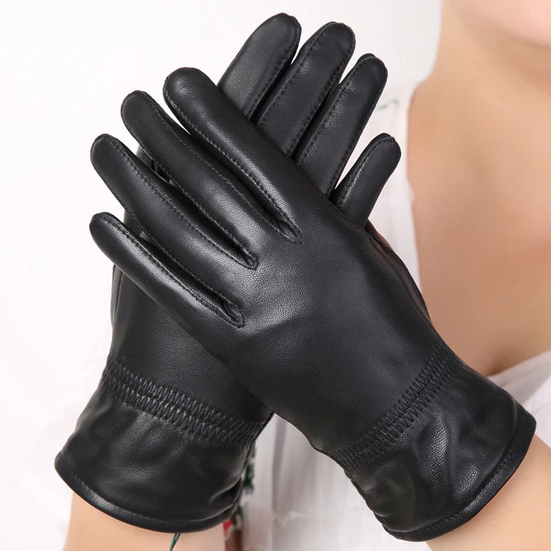 

Winter Sheepskin Leather Gloves for Women Windproof and Thicken Gloves with Thermal Cashmere Lining Fashion Driving Gloves