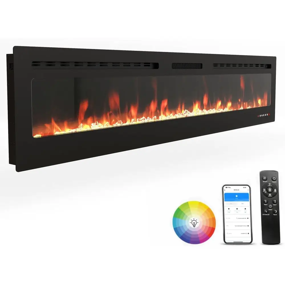 

80 80-Inch Wall-Mounted Electric Fireplace Insert with Timer, Flame Color and Brightness Control