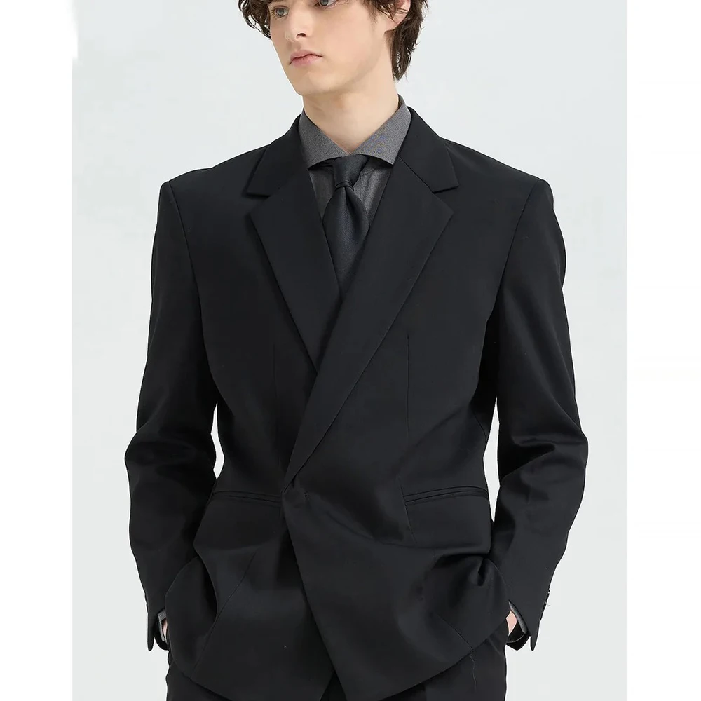 

Black Men's Suits Fashion Business 2 Piece Jacket Pants Sets High Quality One-Button NotchLapel Slim Fit Male Clothing Outfits