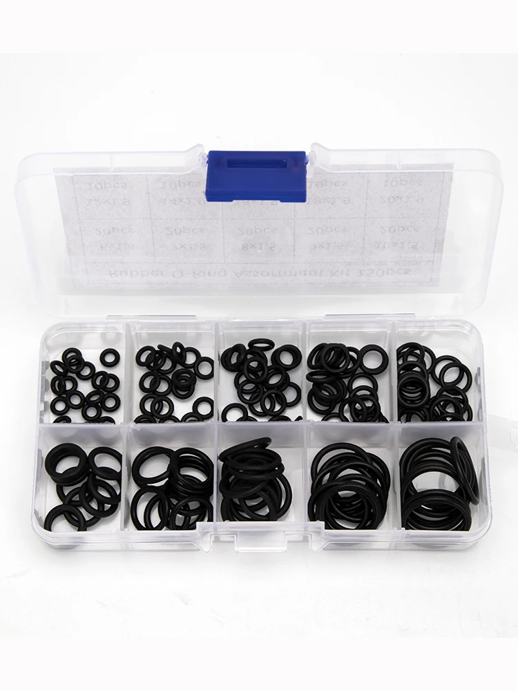 Kit d'assortiment de joints toriques d'étanchéité en caoutchouc NBR, 150 pièces/boîte, OD 4mm-20mm CS 1mm 1.5mm 1.9mm 2.4mm, 10 petites tailles