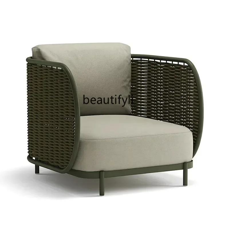 182C Courtyard Outdoor Sofa Rattan Chair Single Braid Rope Terrace Outdoor Balcony Chair Villa B & B Furniture Tea Table