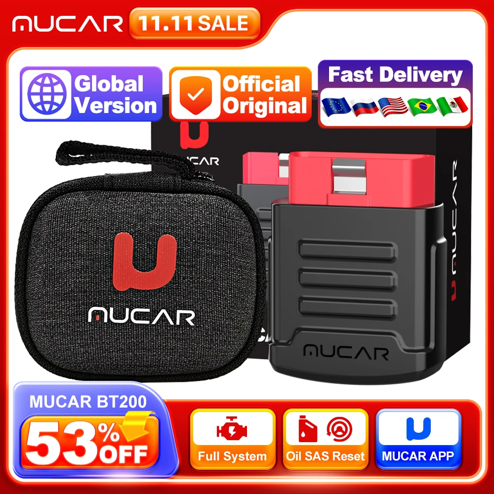 MUCAR BT200 Bluetooth Automotive Obd2 Scanner for Auto Full System Diagnostic Tools Oil SAS Scan EOBD Diagnosis O2 Sensor Tester