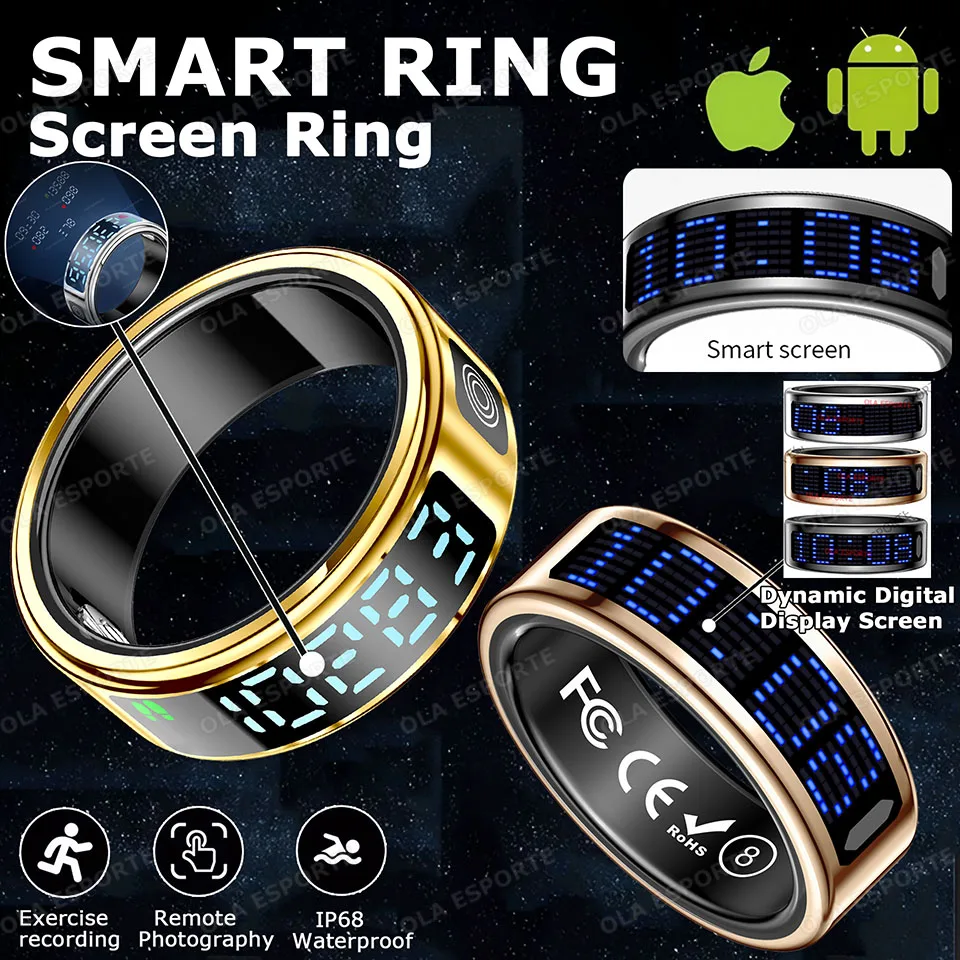 

New Smart Screen Ring Dynamic Digital Display Screen Smart Ring Call ID Reminder Heart Rate Sleep Monitor Waterproof Smartring