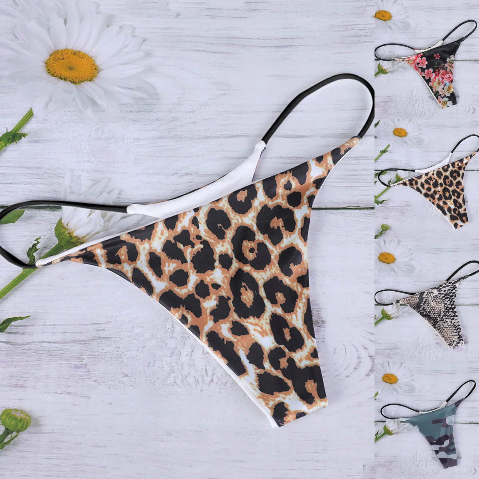 Sexy Women Leopard Bikini Bottoms Thong G-string Swimwear Female Swimsuit Bathing Suit Beachwear