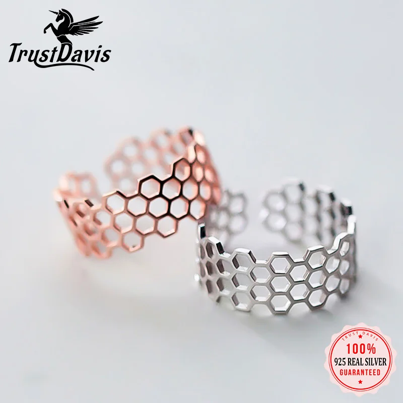 TrustDavis 925 Solid Real Sterling Silver Fashion 8mm Width Polygon Rings Size 5 6 7 Wonderful Gift For Girls Kids Lady's DS916