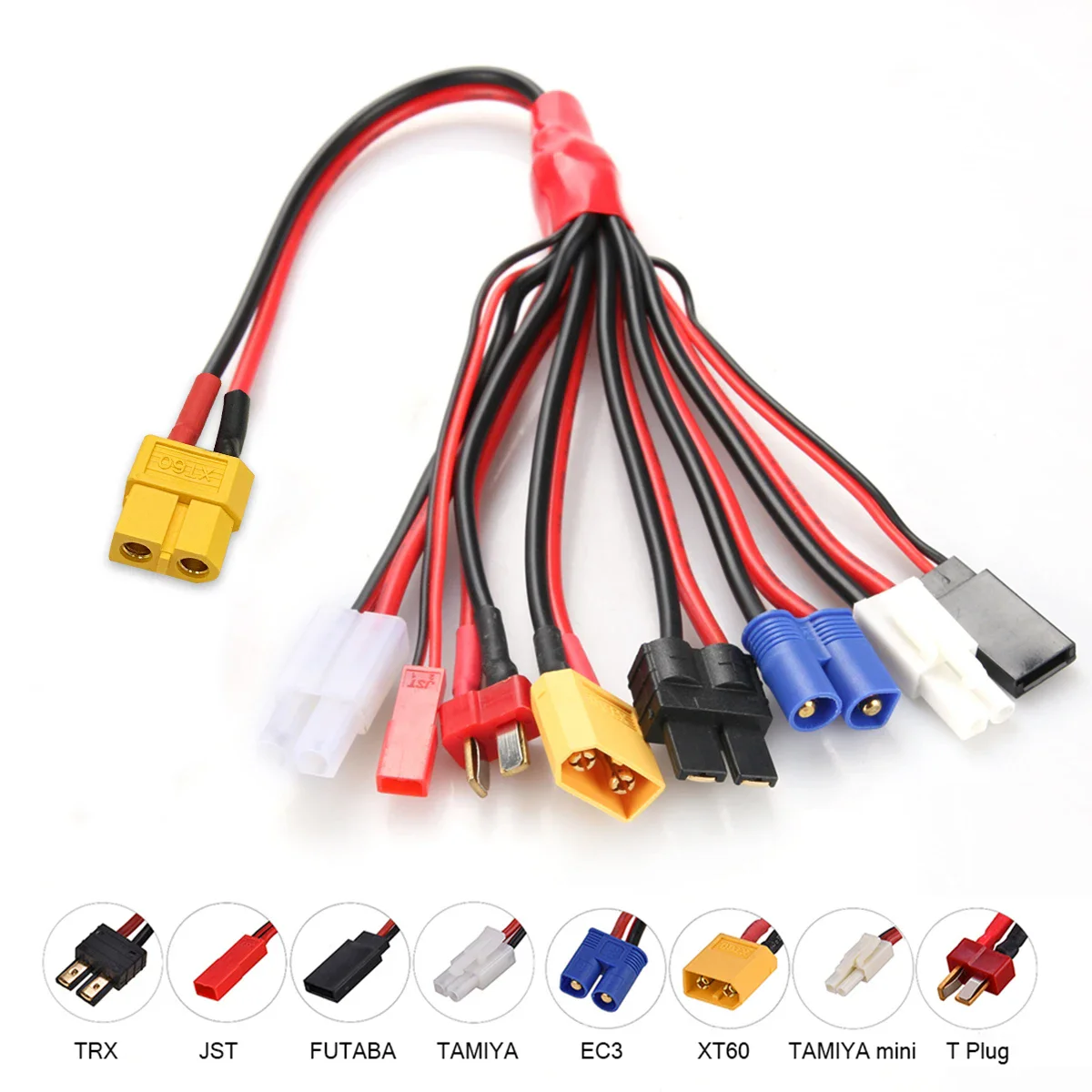 HTRC 8 in 1 RC Lipo Battery Charger Adapter Connector Splitter Cable 4.0mm Banana Plug to JST T Plug XT60 EC3 Futabas Tamiyas