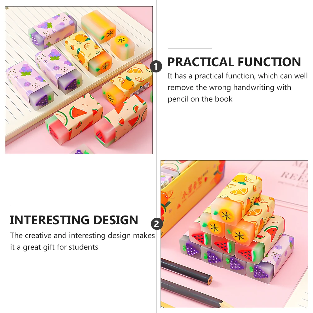 18 Pcs Fruit Style Eraser Student Stationery PVC Rubber School Supplies Pink Erasers Kids Gift Lightweight Practical