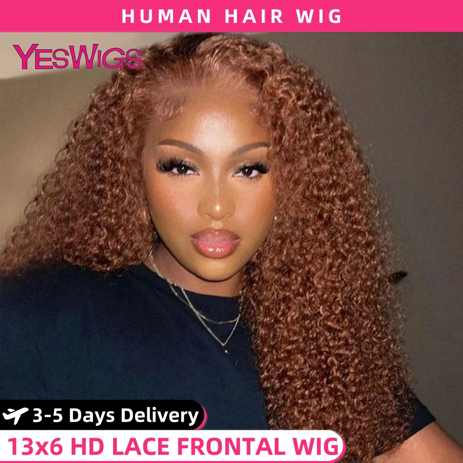 HD 13x4 Kinky Curly Chocolate Brown Lace Front Human Hair Wigs Pre Plucked Colored 13x6 Deep Wave Transparent Lace Frontal Wig