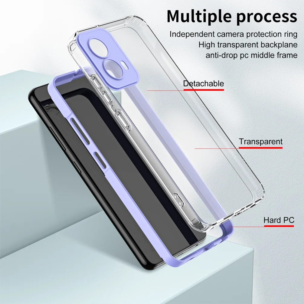 2 in 1 Transparent phone case for Moto G04 G24 G34 G84 G54 G14 G53 G13 G23 G73 G72 G52 G22 G31 G41 E13 E32 E22 G30 G10 Cover