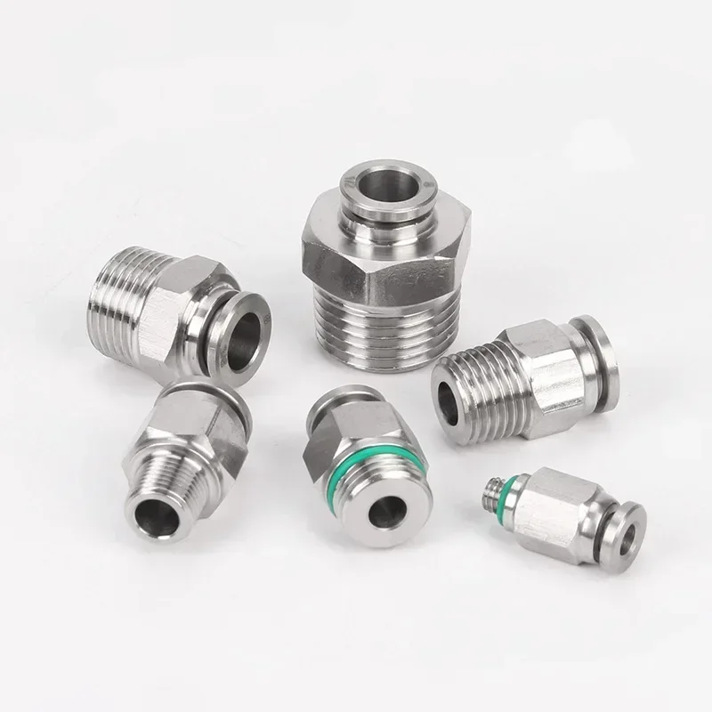 304 Stainless Steel Air Fittings Quick Coupling 4/6/8/10/12mm Male Thread BSPT M5 1/8 1/4 1/2 Push In Hose Pneumatic Connectors