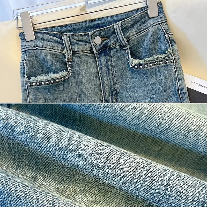 Cintura alta sino bot jeans feminino primavera 2025 novo sle elástico emagrecimento leggings cor azul queimado calças senhoras jeans