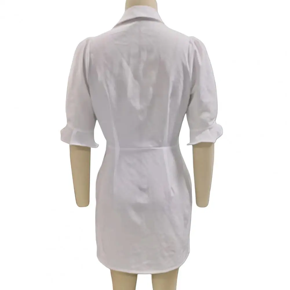 Robe chemise élégante à revers pour femmes, manches courtes, robe midi d'affaires, robe monochrome, tenue de bureau pour document, mince, été