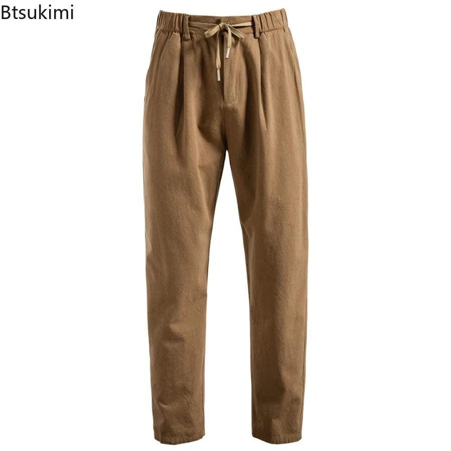 2025 Men's Cotton Linen Pants Spring Summer New Breathable Solid Casual Pants Simple All-match Men Streetwear Pants with Pockets