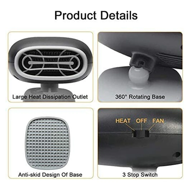 12V 150W Car Heater, 2-In-1 Car Heater & Cooling Fan Defroster For Car Windscreen Quick Fan Heater Defroster