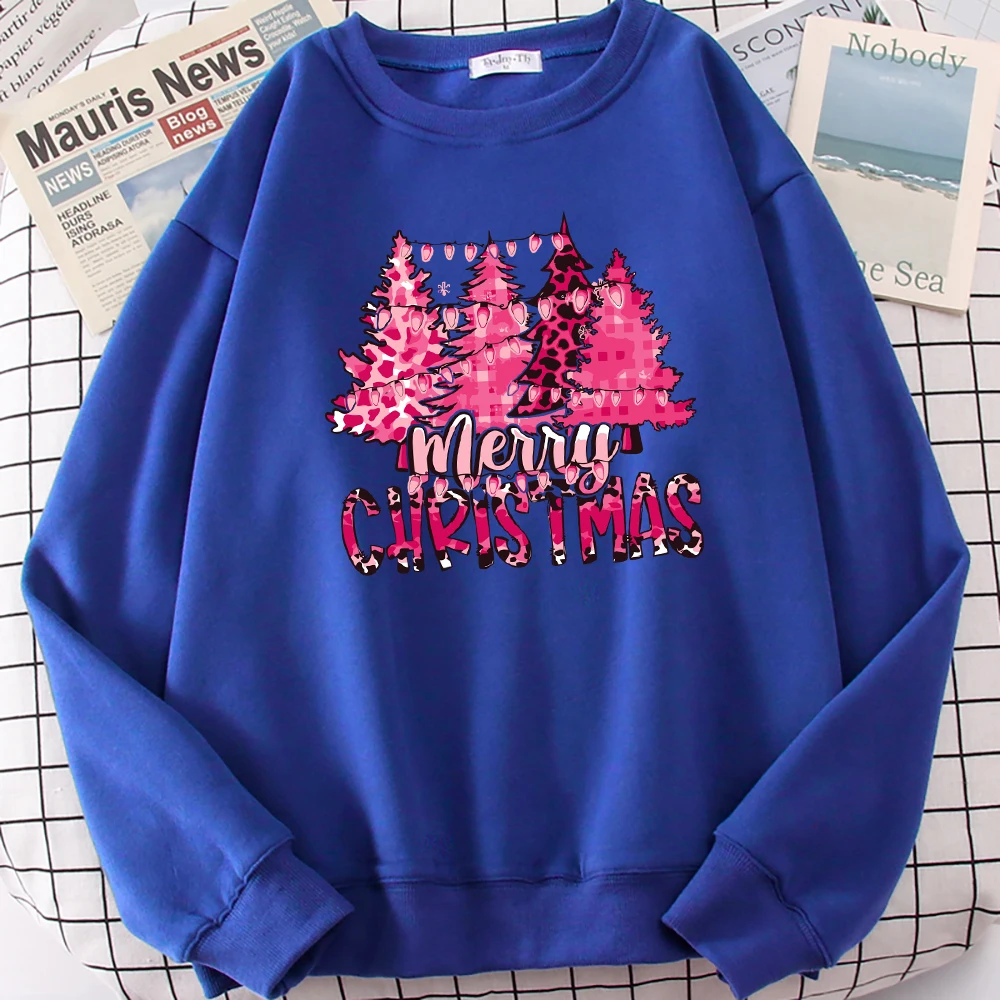 Merry Christmas Beautiful Trees Prints Women Sweatshirt Casual Harajuku Pullovers Vintage Oversized Clothes Fleece All-Match Top
