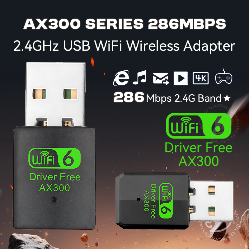  WIFI 6 802.11AX USB WiFi Wireless Adapter AX300 Network Card 2.4G Wi-Fi Mini Dongle Receiver For PC/Laptop Win7/10/11 Drive Free 
