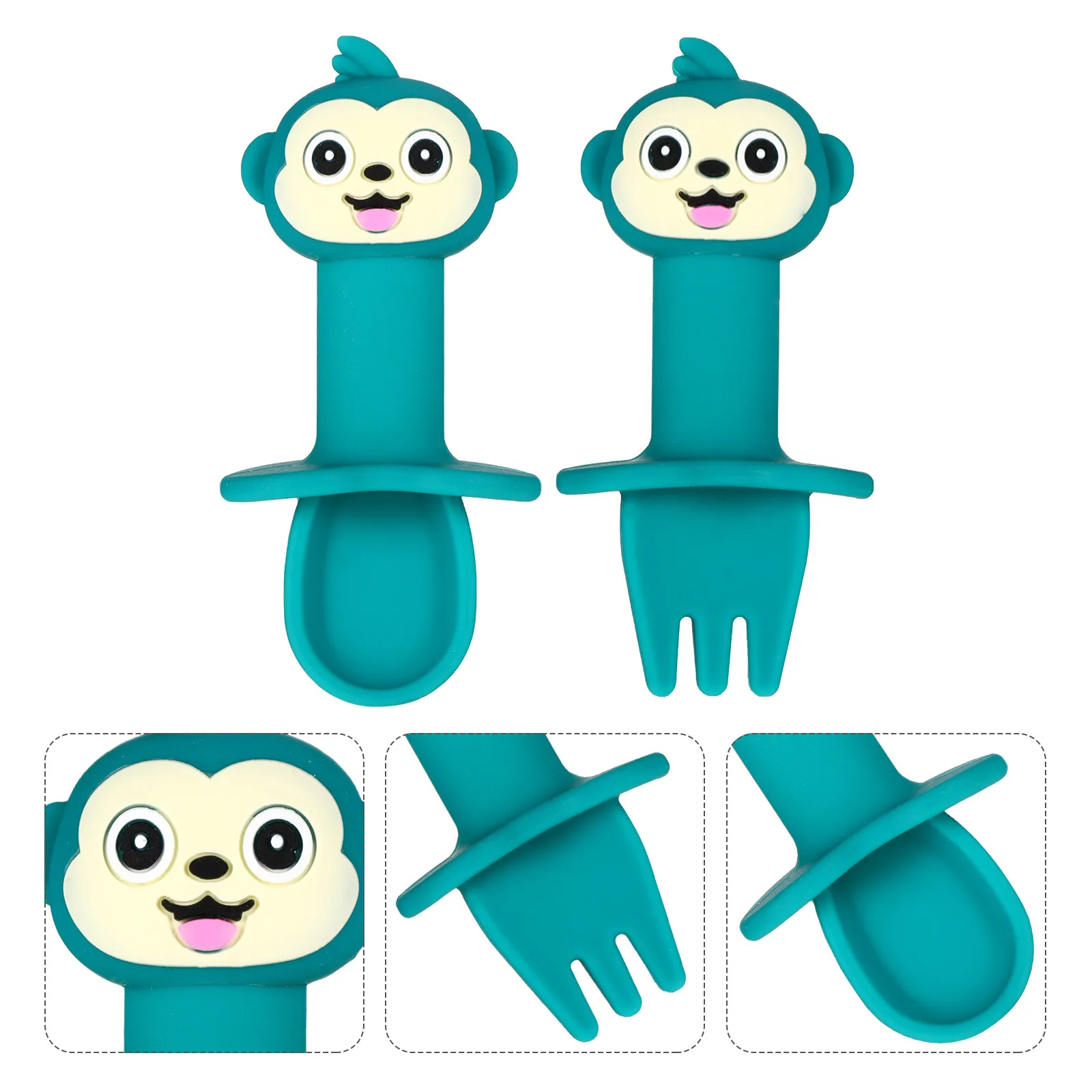 2Pcs Baby Silicone Spoon and Fork Set Safe Bpa-Free Infant Feeding Utensils for Complementary Food Fruit Puree Toddler